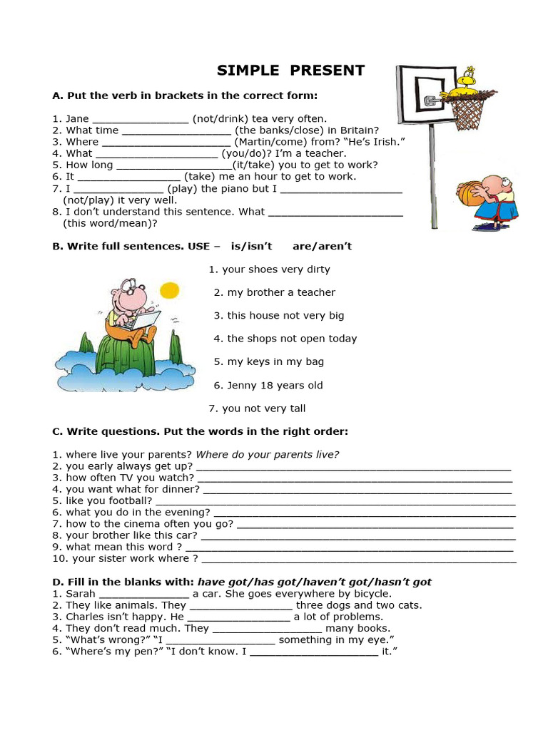 Simple Present: A. Put The Verb in Brackets in The Correct Form | PDF ...