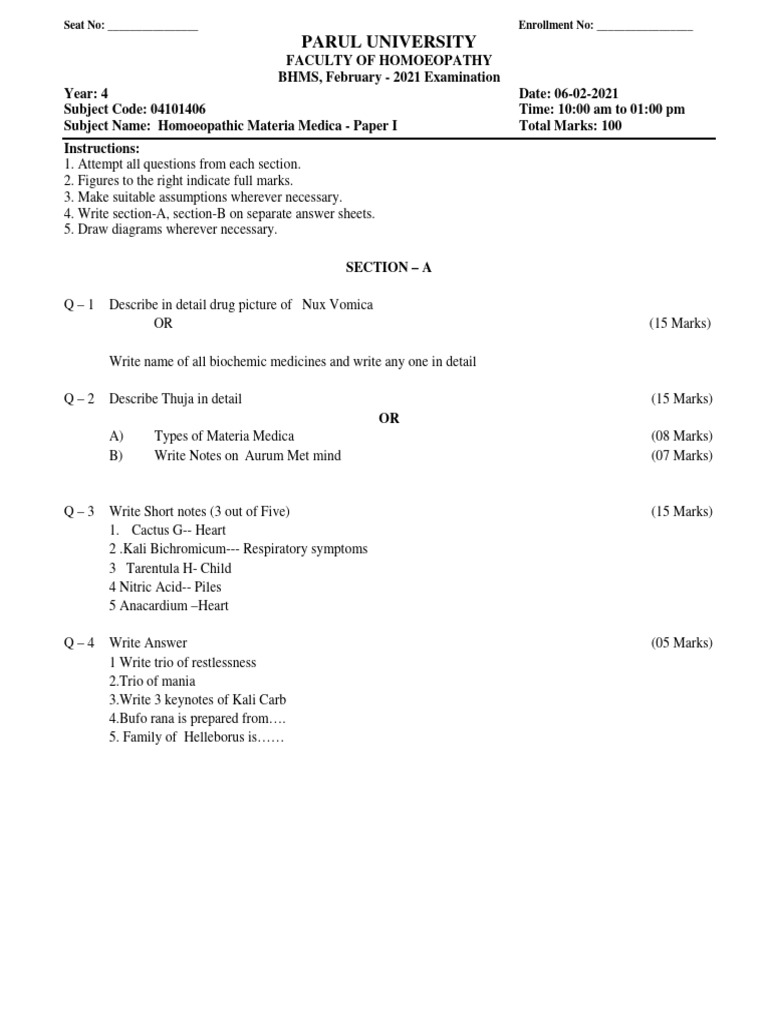 2674 Question Paper PDF Homeopathy Diseases And Disorders