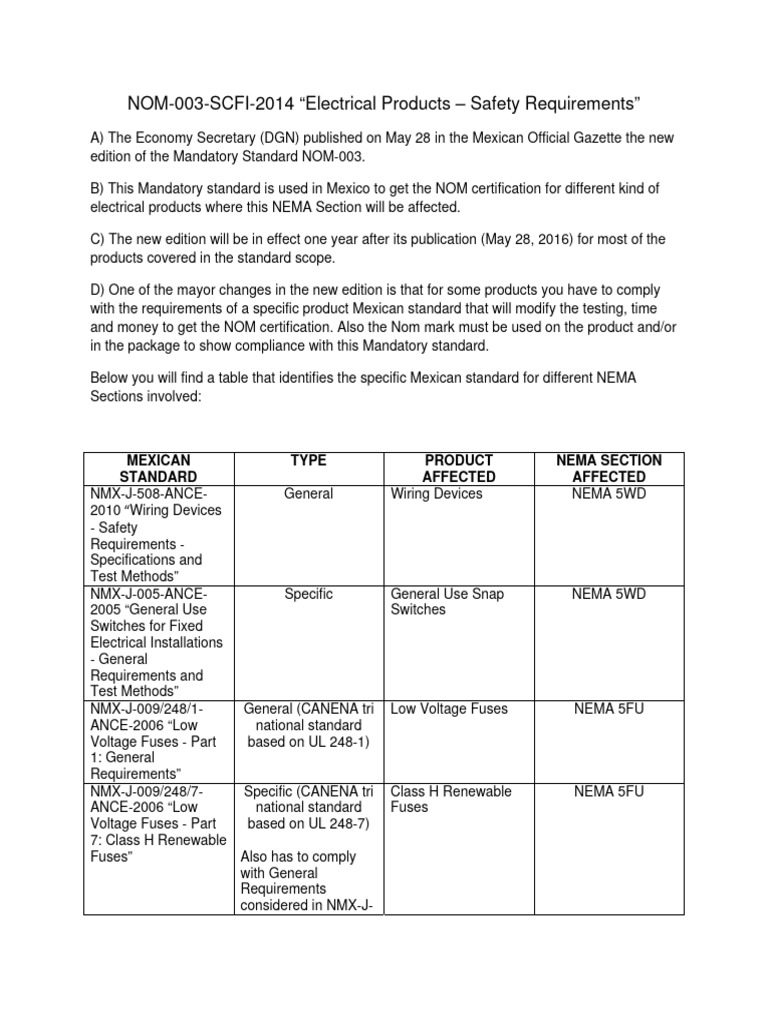 NOM003SCFI2014ElectricalProductsSafetyRequirements PDF Ac