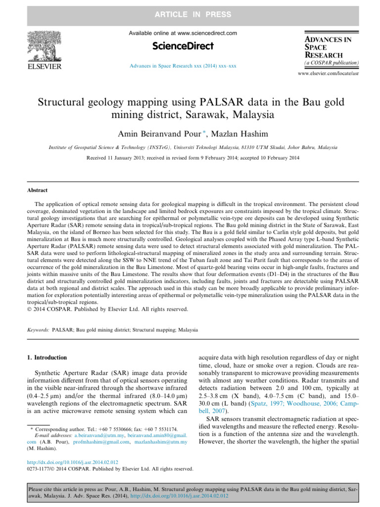 Structural Geology Mapping Using PALSAR Data I | PDF