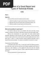 Week 3 - Qualities of Report Writing Types of Technical Articles