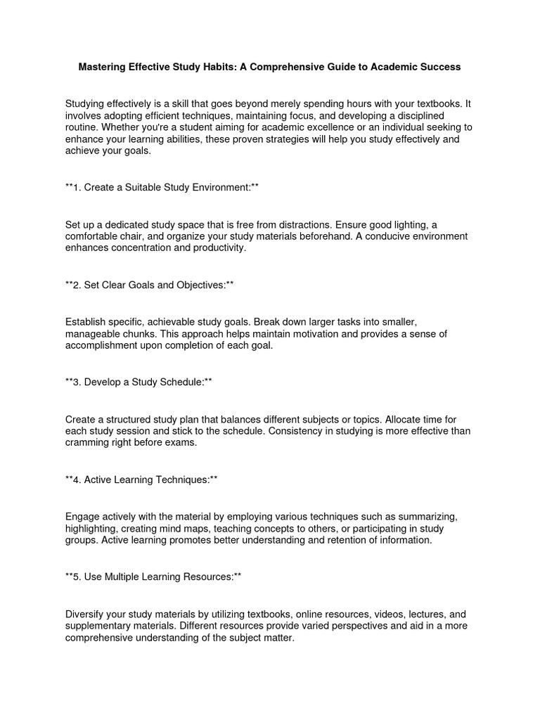 Effective Study Habits for Success | PDF | Learning | Goal