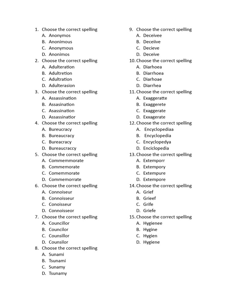 Choose the Correct Spelling PDF