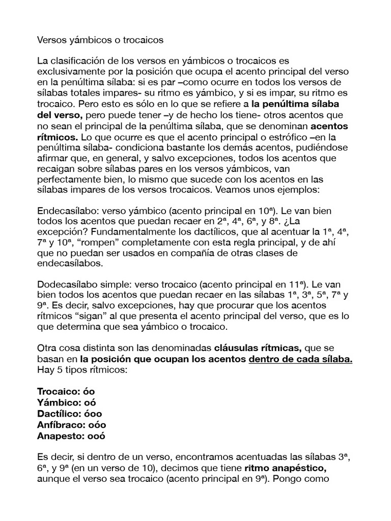 Ritmos yámbico y trocaico en versos | PDF | Fonética | Ritmo y medidor