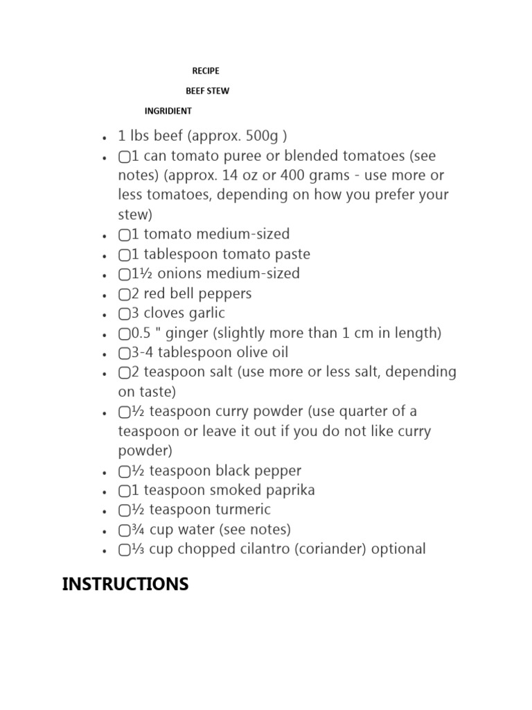 Hearty Beef Stew Recipe | PDF