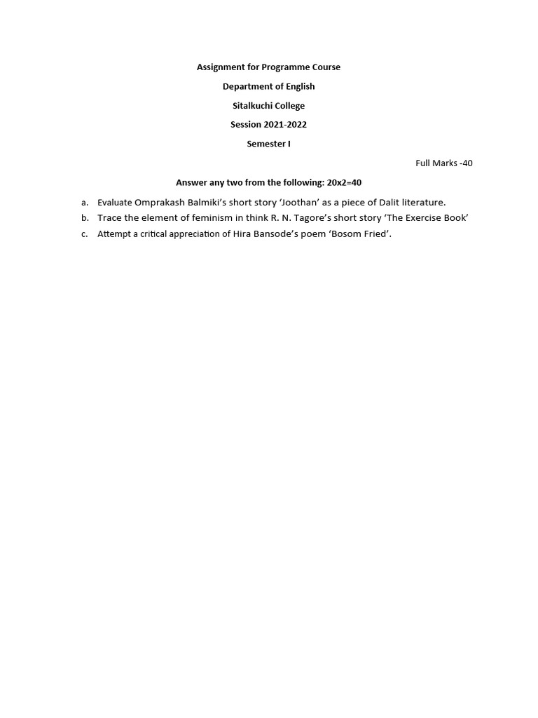 English Literature Assignment Topics | PDF