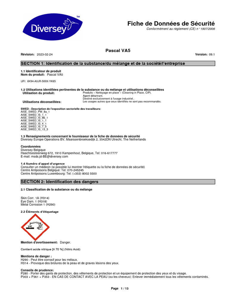 Fiche de Données de Sécurité Pascal VA5 | PDF | La nature | Sciences ...