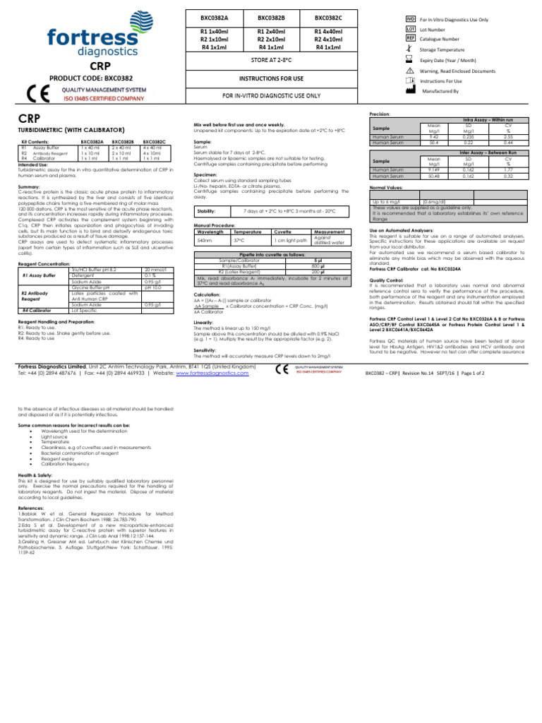 CRP Turbidimetric BXC0382 PDF C Reactive Protein Inflammation