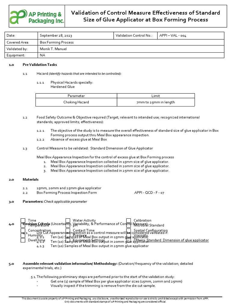 Glue Applicator Validation in Box Forming | PDF | Adhesive | Packaging ...
