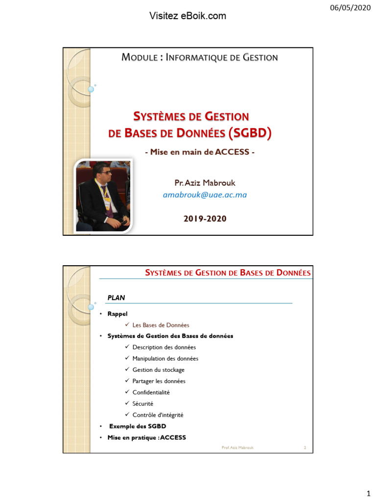 Systemes de Gestion de Bases de Donnees SGBD | PDF | Bases de données ...