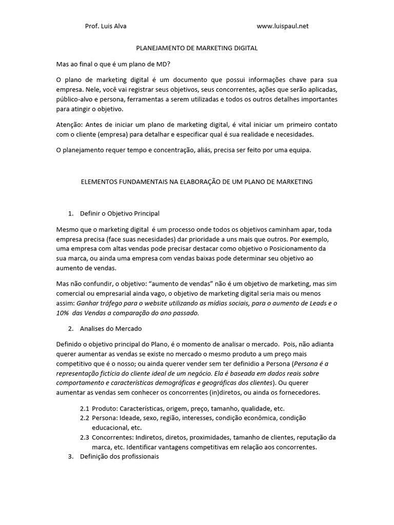Estrutura do Plano de Marketing Digital | PDF | Marketing | Marketing ...