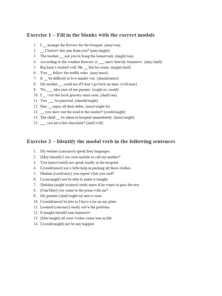 Modal Verbs Exercise for Students | PDF | Self-Improvement