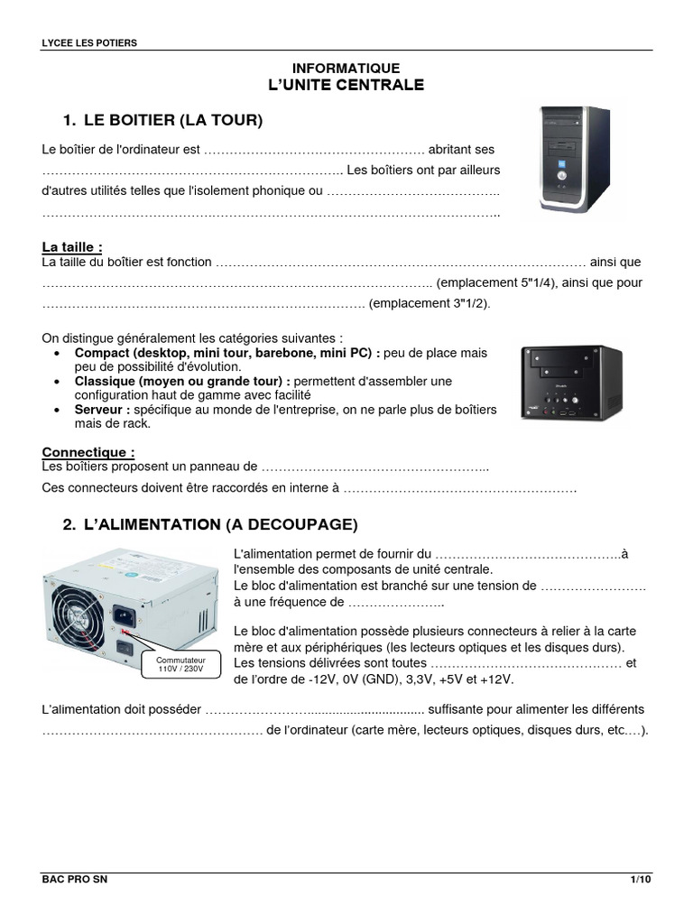 Composants de l'Unité Centrale PDF DVD Mémoire (informatique) — free download