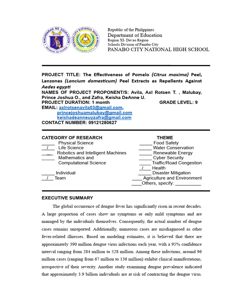 Format Hardcopy For Research Proposal PDF Aedes Aegypti Mosquito