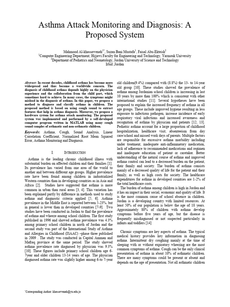 Asthma Attack Monitoring and Diagnosis A Proposed System 2012 PDF