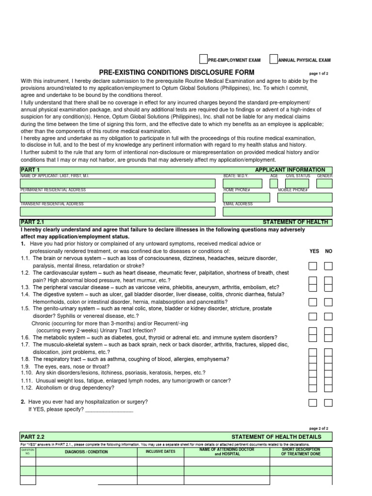 Pre-Employment Medical Exam Form | PDF | Physical Examination | Health Care