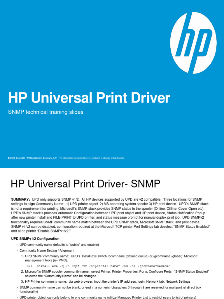 HP Universal Print Driver TRAINING PDF Office Equipment