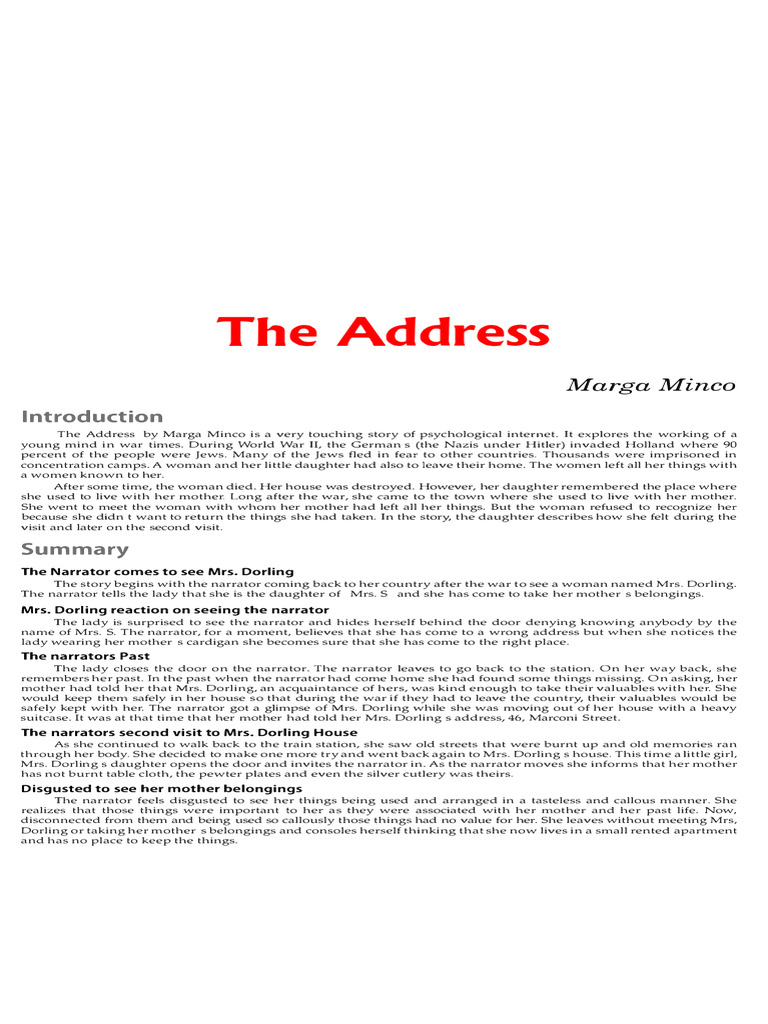 The Address: A Daughter's Return | PDF | General Fiction