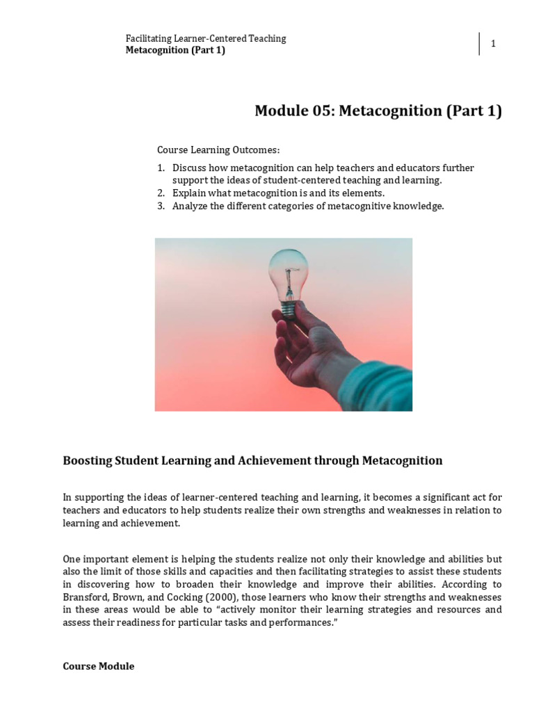 Understanding Metacognition in Education | PDF | Metacognition | Learning