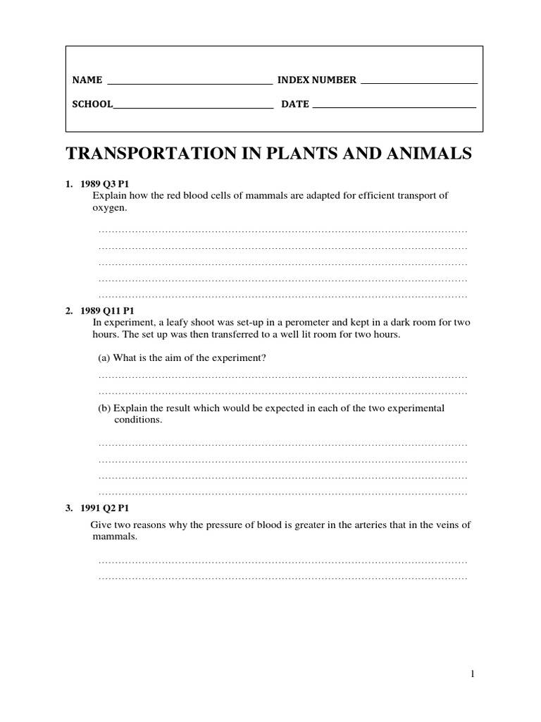 Transport in Plants and Animals | PDF