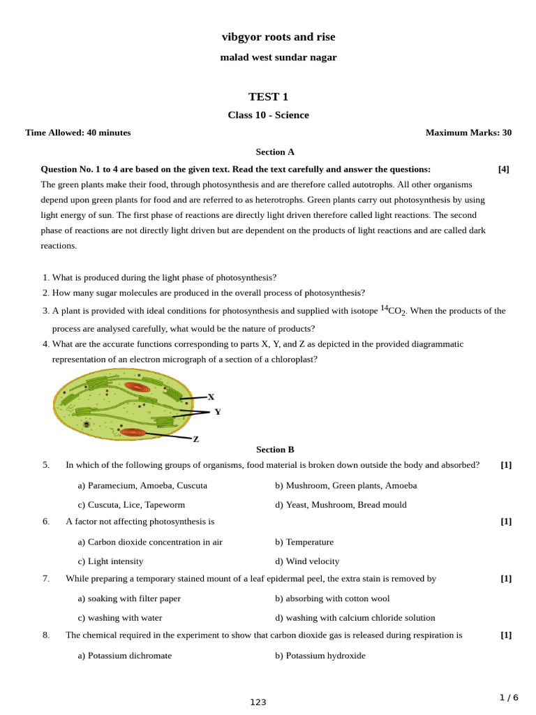 Test 1 Science Life Process Pdf