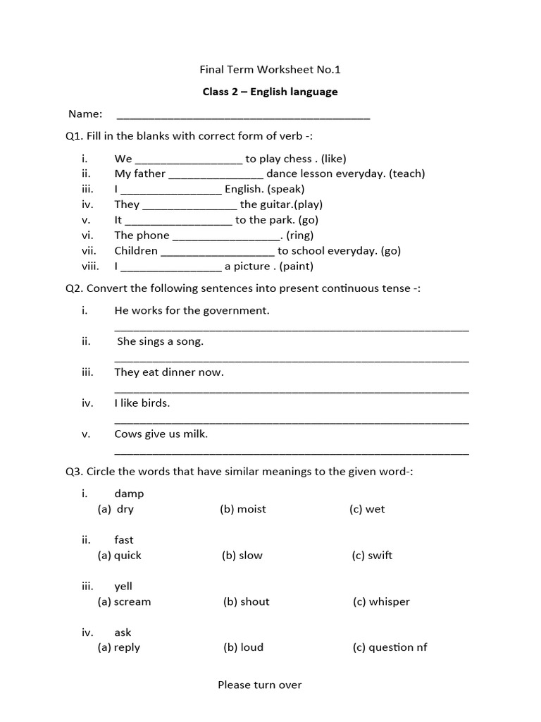 eng lang worksheet 1 PDF Linguistics
