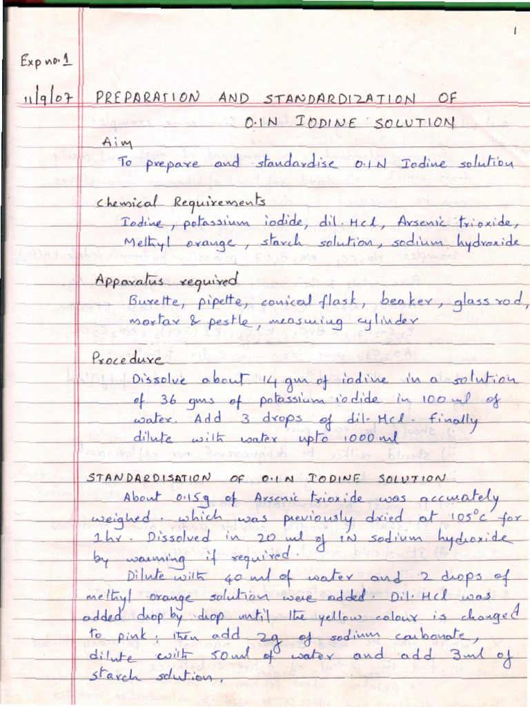 Preparation and Standardisation of 0.1 N Iodine Solution PDF — free download
