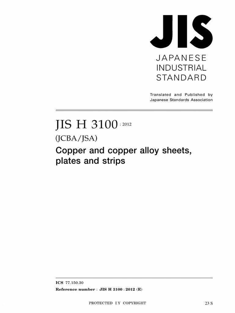 JIS H 3100 2012 Copper and Alloys | PDF