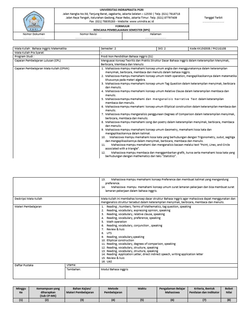 Revisi RPS English Math | PDF