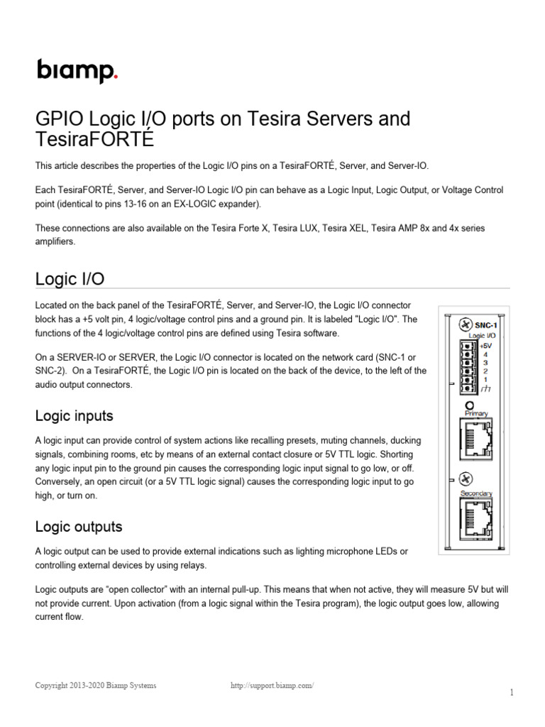 GPIO Logic I - O Ports On Tesira Servers and TesiraFORTÉ | PDF | Logic ...