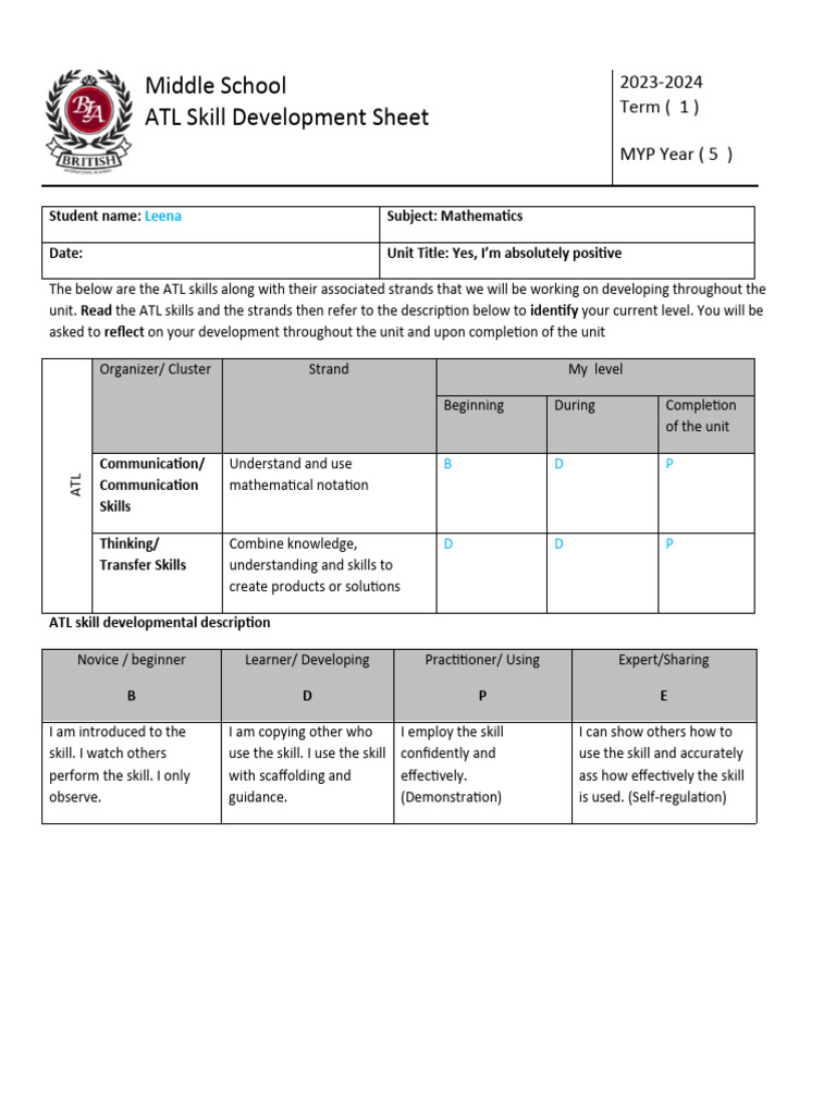 Math y 5 atl skills develpoment sheet unit 1 pdf pedagogy