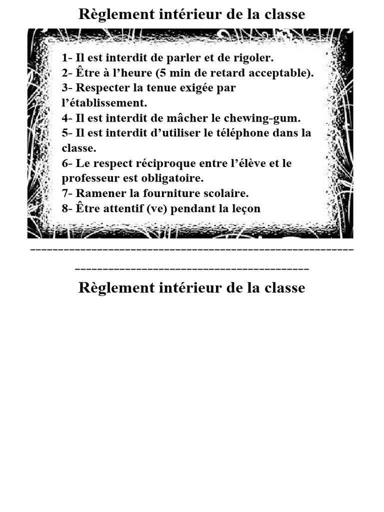 Règlement Intérieur de La Classe | PDF | Sciences et mathématiques