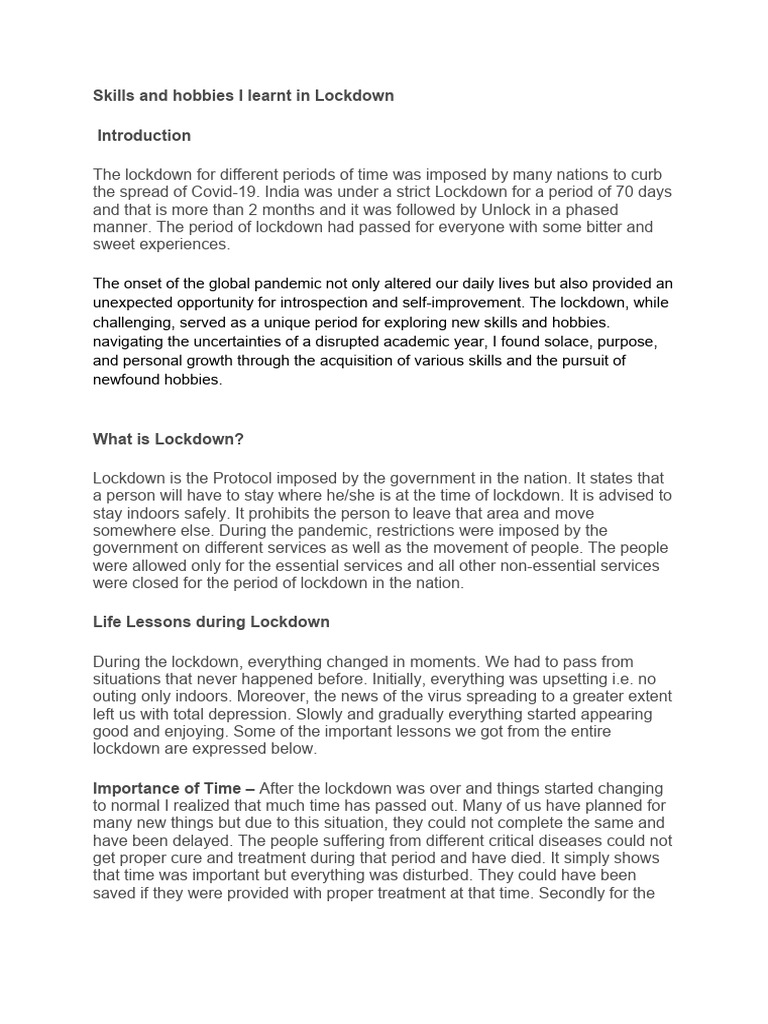 Skills and Hobbies I Learnt in Lockdown | PDF | Mindfulness | Physical ...