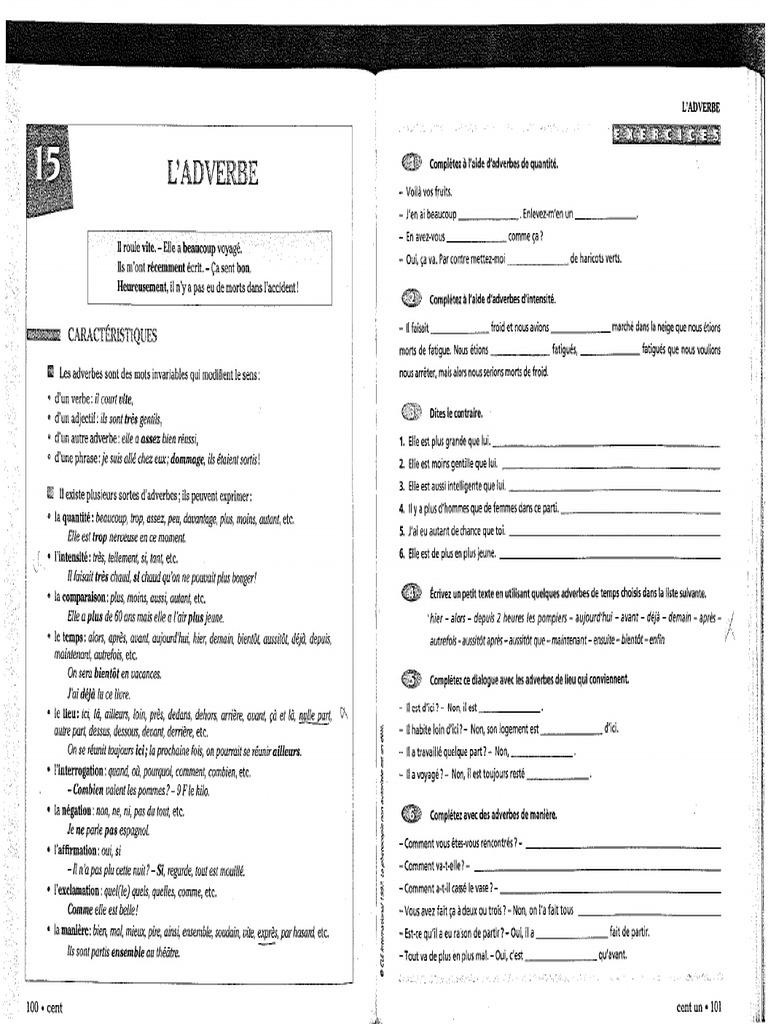 Exemples et types d'adverbes en français | PDF | Adverbe | Phrase