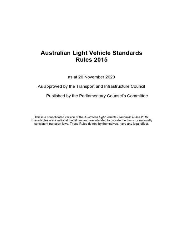 Australian Light Vehicle Standards Rules 2015 20 November 2020 PDF