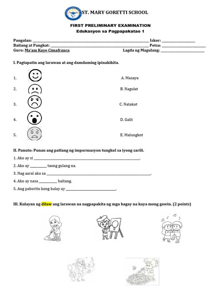 1st Prelim Exam Esp 1 | PDF