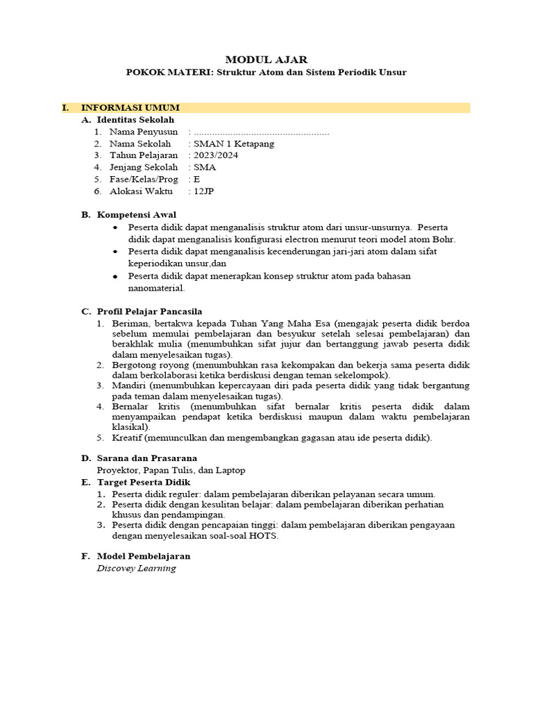Modul Ajar Kimia Bab 2 Fase E Pdf