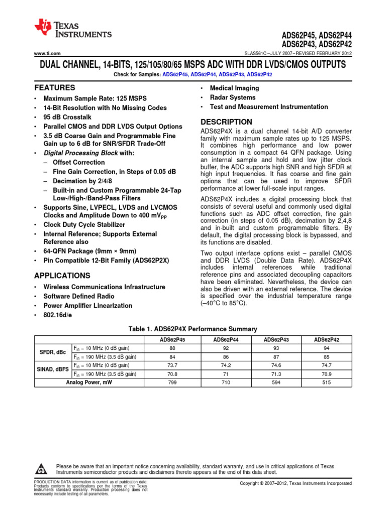 Ads 62 P 44 | PDF | Analog To Digital Converter | Signal To Noise Ratio