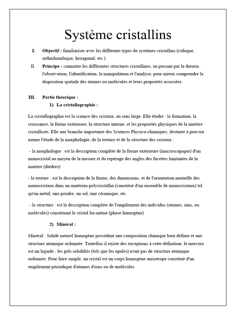 Les 7 systèmes cristallins expliqués PDF Cristal Structure — free download