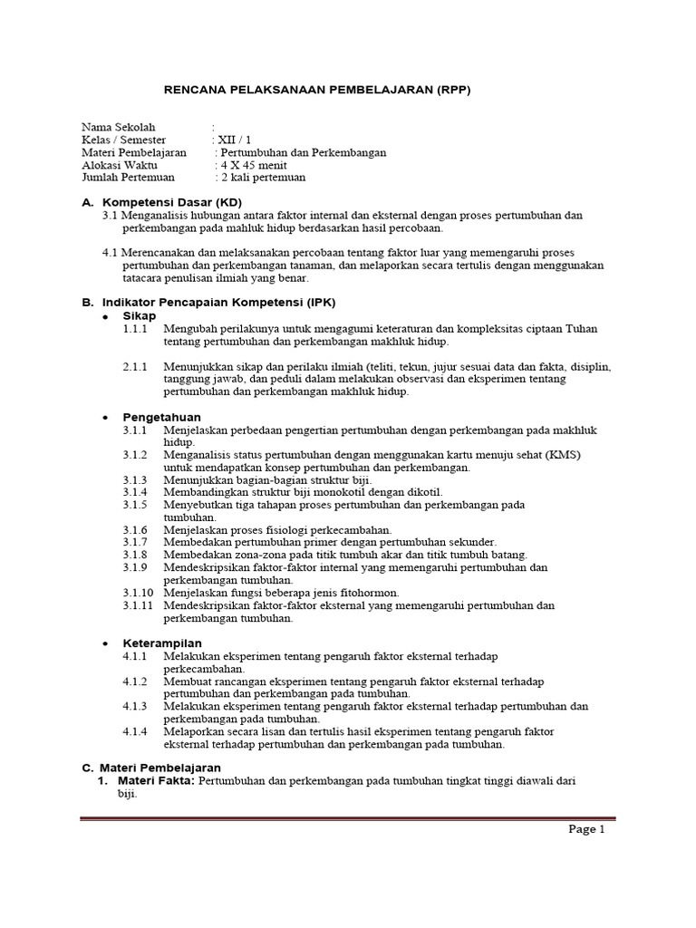 RPP Biologi Kelas 12 K13 | PDF | Karier & Perkembangan