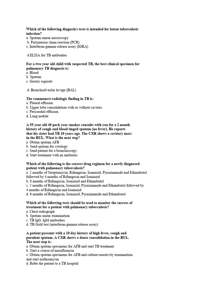 Tuberculosis Diagnosis and Treatment Guide | PDF