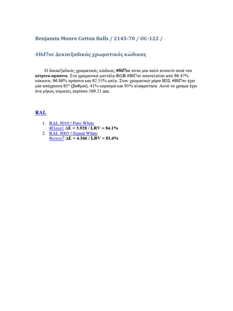 Benjamin Moore Cotton Balls PDF