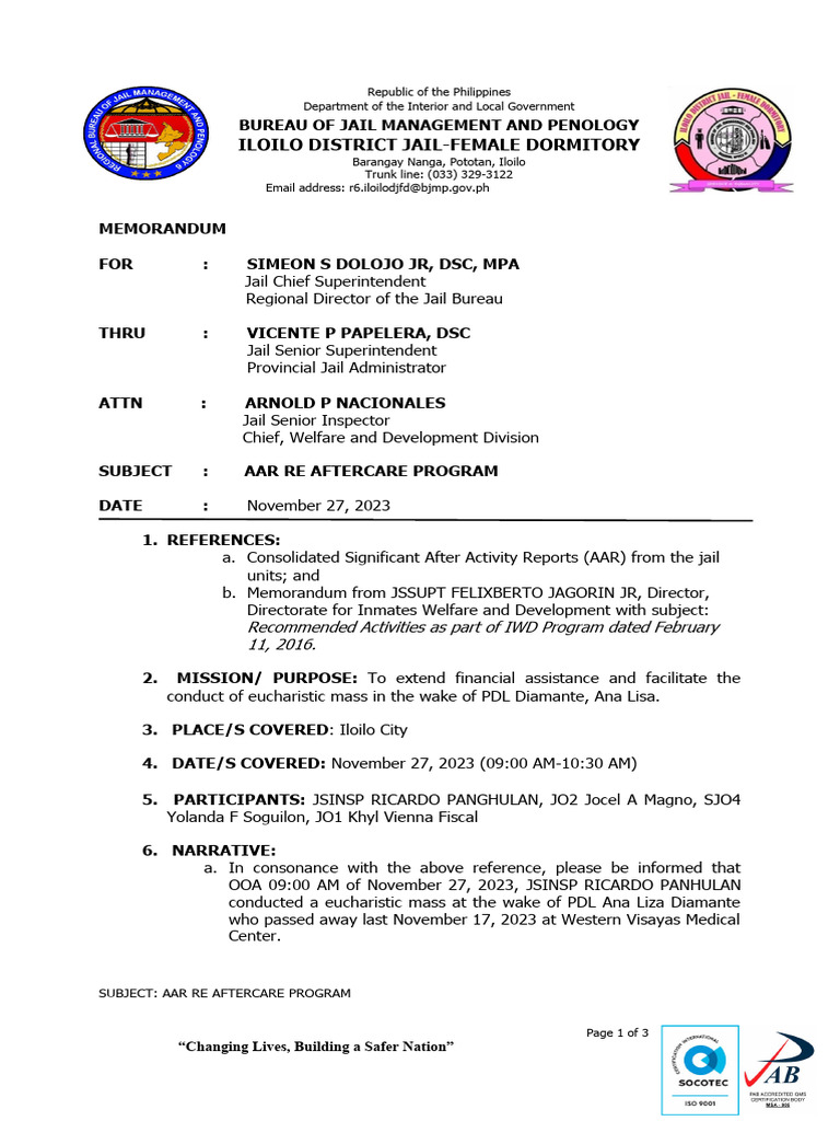 Aftercare Program for BJMP Detainees | PDF | Politics | Social Science