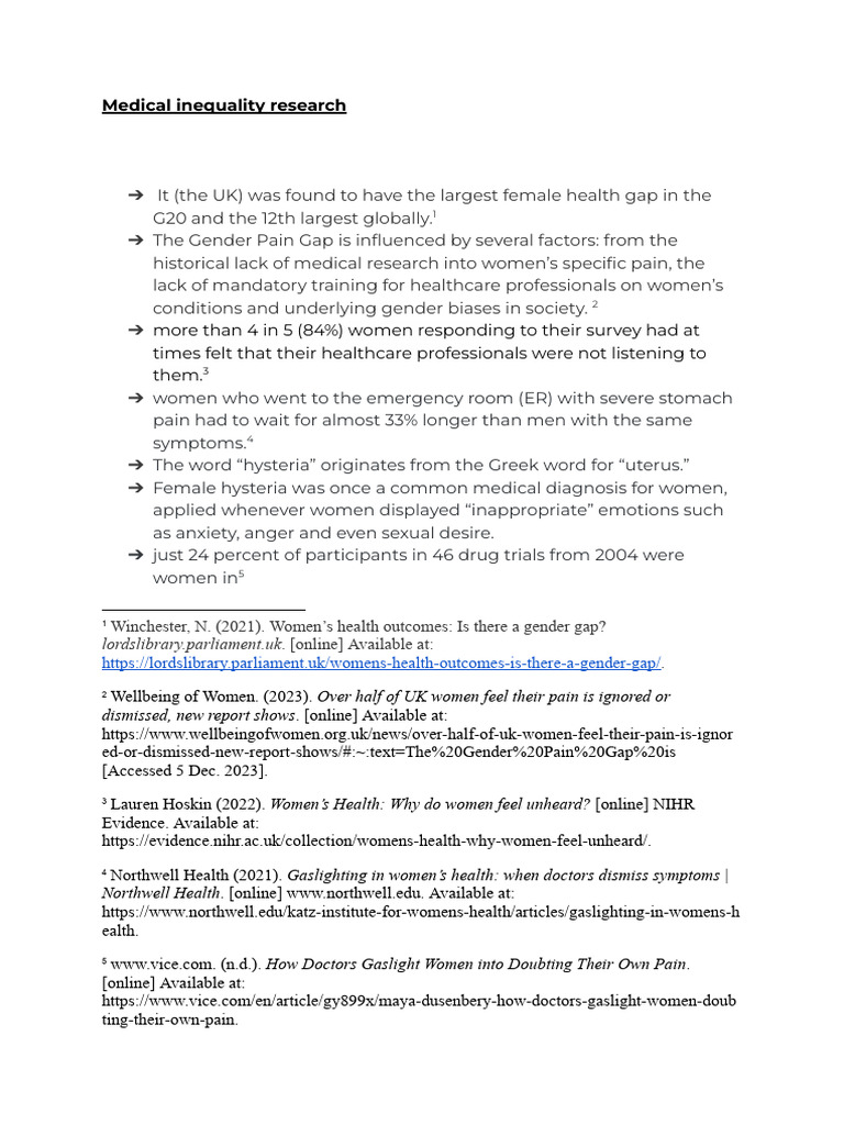 Gender Bias in Women's Healthcare Inequality | PDF | Attention Deficit ...