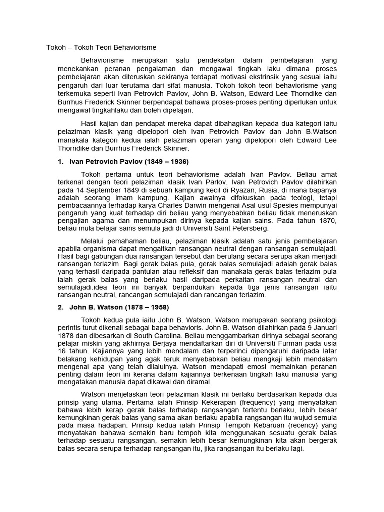 Tokoh Tokoh Teori Behaviorisme Pdf