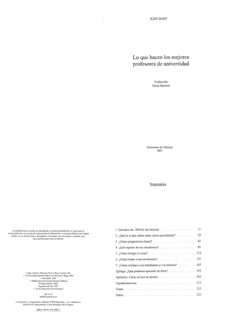 Ken Bain, Lo Que Hacen Los Mejores Profesores de Universidad PDF