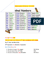 BUỔI 1: Ordinal number (Số thứ tự) - 01/11/2023: Eg: 5, July: the fifth of July 30 September: thirtieth September