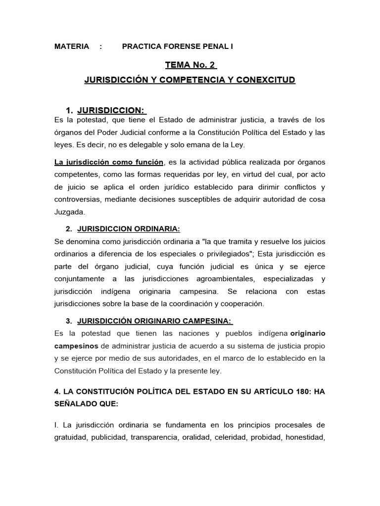 TEMA No. 2 JURISDDICCION Y COMPETENCIA | PDF | Judicaturas | Jurisdicción