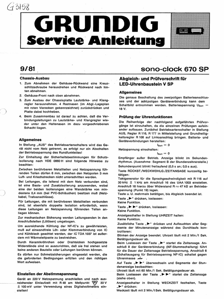 Grundig Sonoclock 670 SP Service Manual | PDF