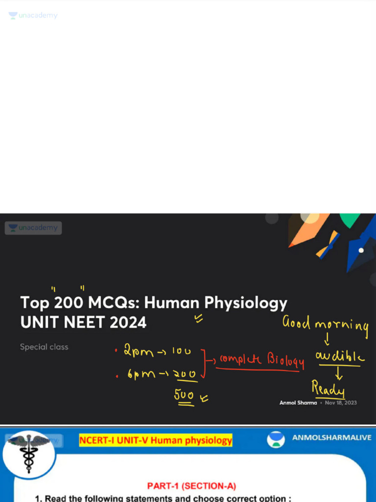 Top 200 MCQs Human Physiology UNIT NEET 2024 With Anno | PDF